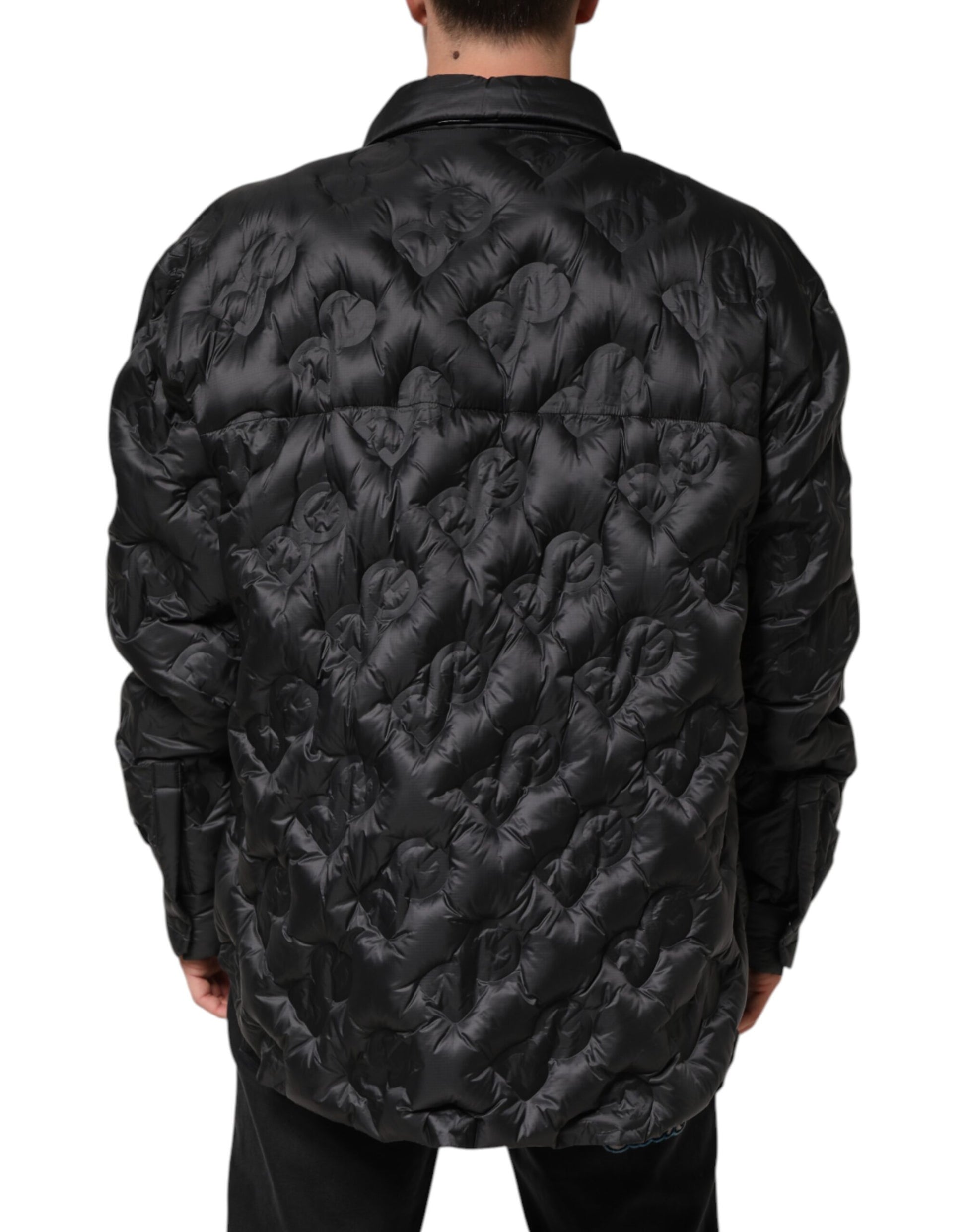 Black Quilted DG Logo Nylon Puffer Jacket