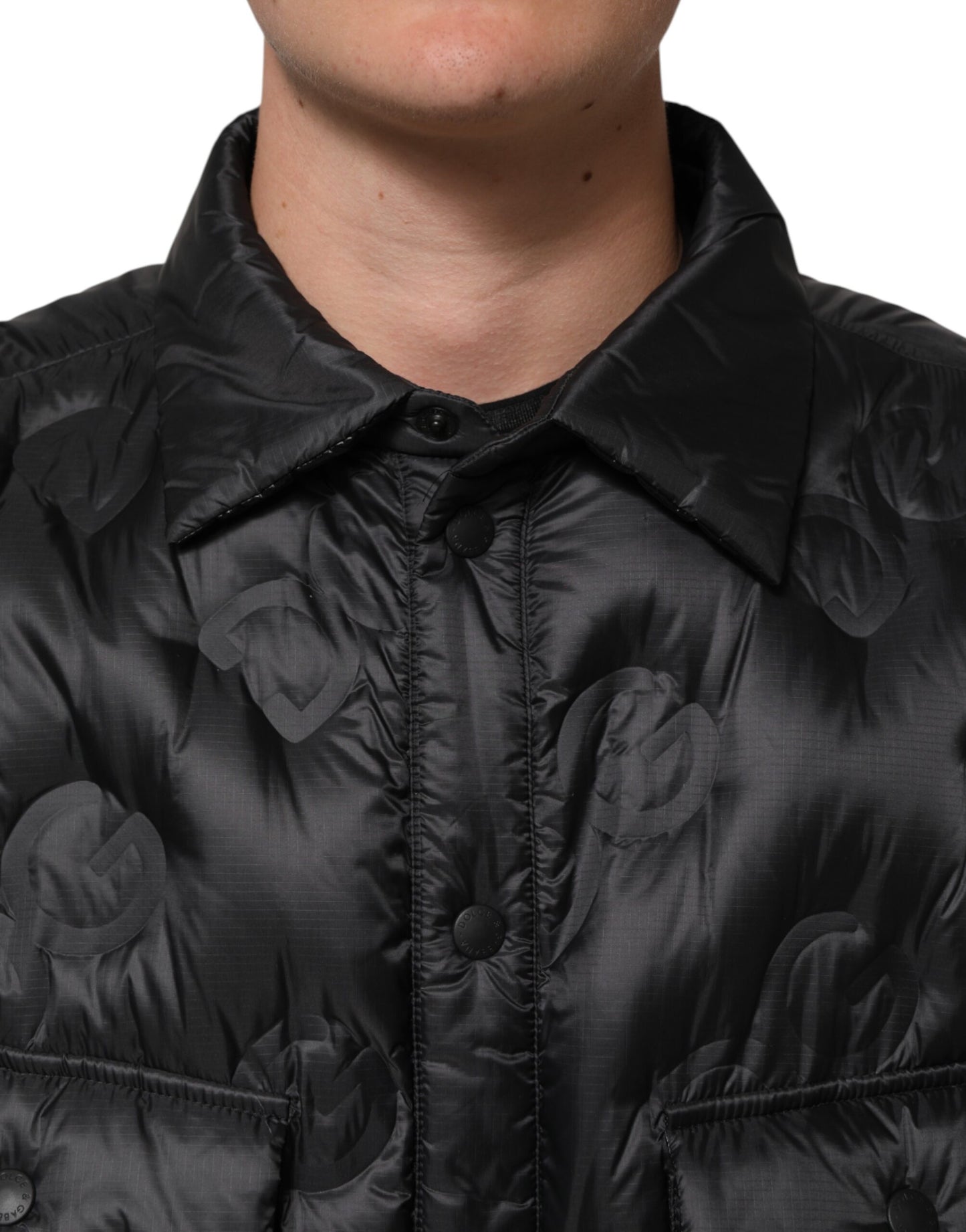 Black Quilted DG Logo Nylon Puffer Jacket