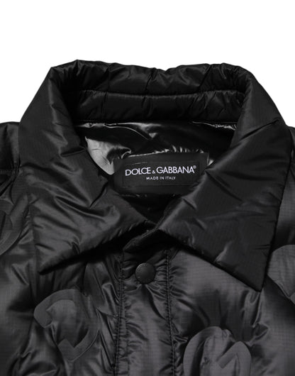 Black Quilted DG Logo Nylon Puffer Jacket