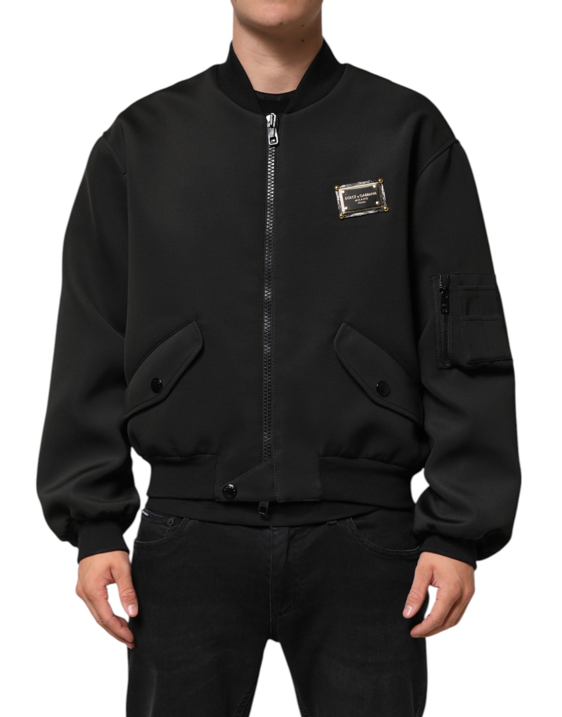 Black Polyester Logo Plaque Bomber Jacket