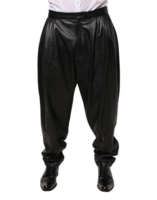 Black Lamb Leather Trousers Men Pants