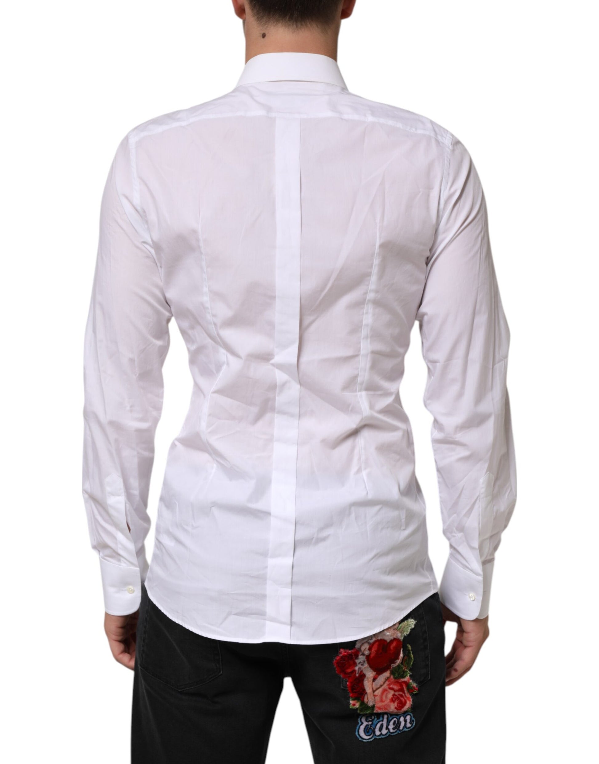White Cotton DG Logo Pearl Chain Formal Shirt