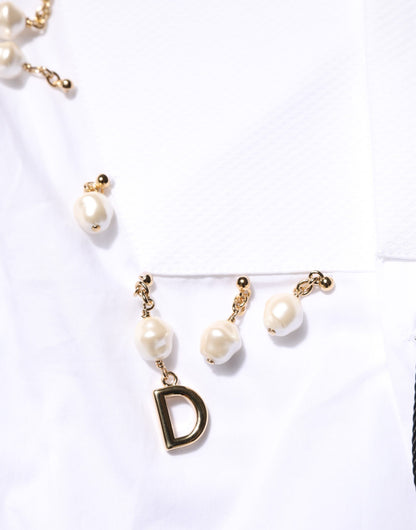 White Cotton DG Logo Pearl Chain Formal Shirt