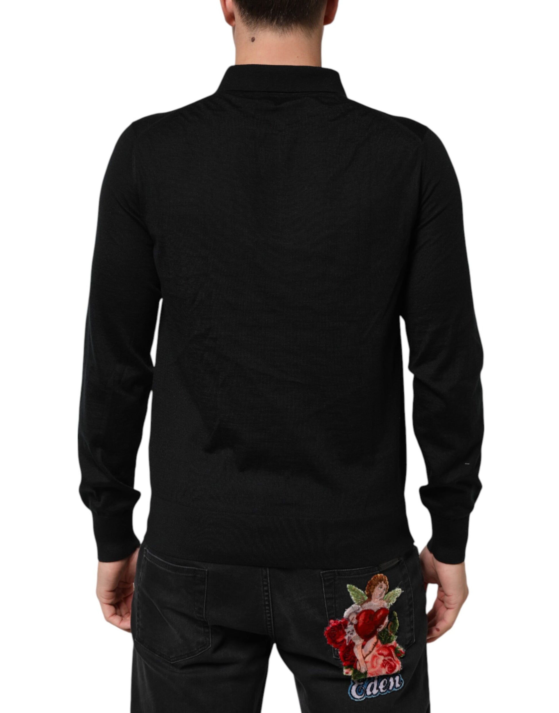 Black Cashmere Polo Men Longsleeves Sweater
