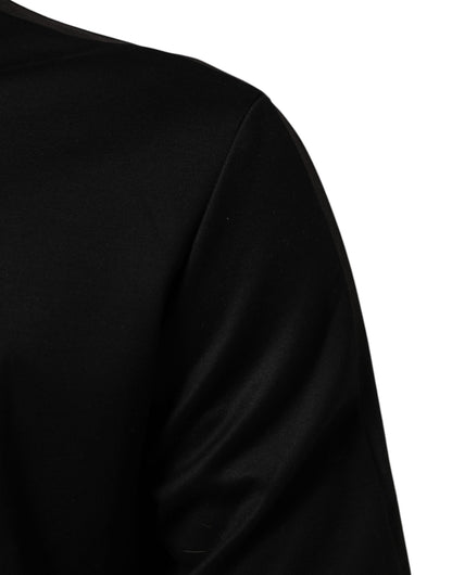 Black Cotton Logo Full Zip Men Bomber Jacket