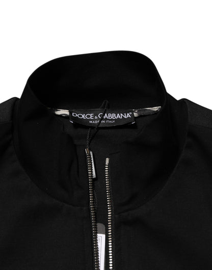 Black Cotton Logo Full Zip Men Bomber Jacket