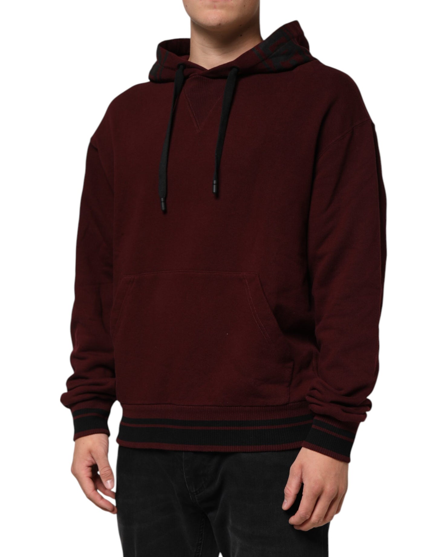 Burgundy Cotton Plaid Lined Men Hoodie Sweater