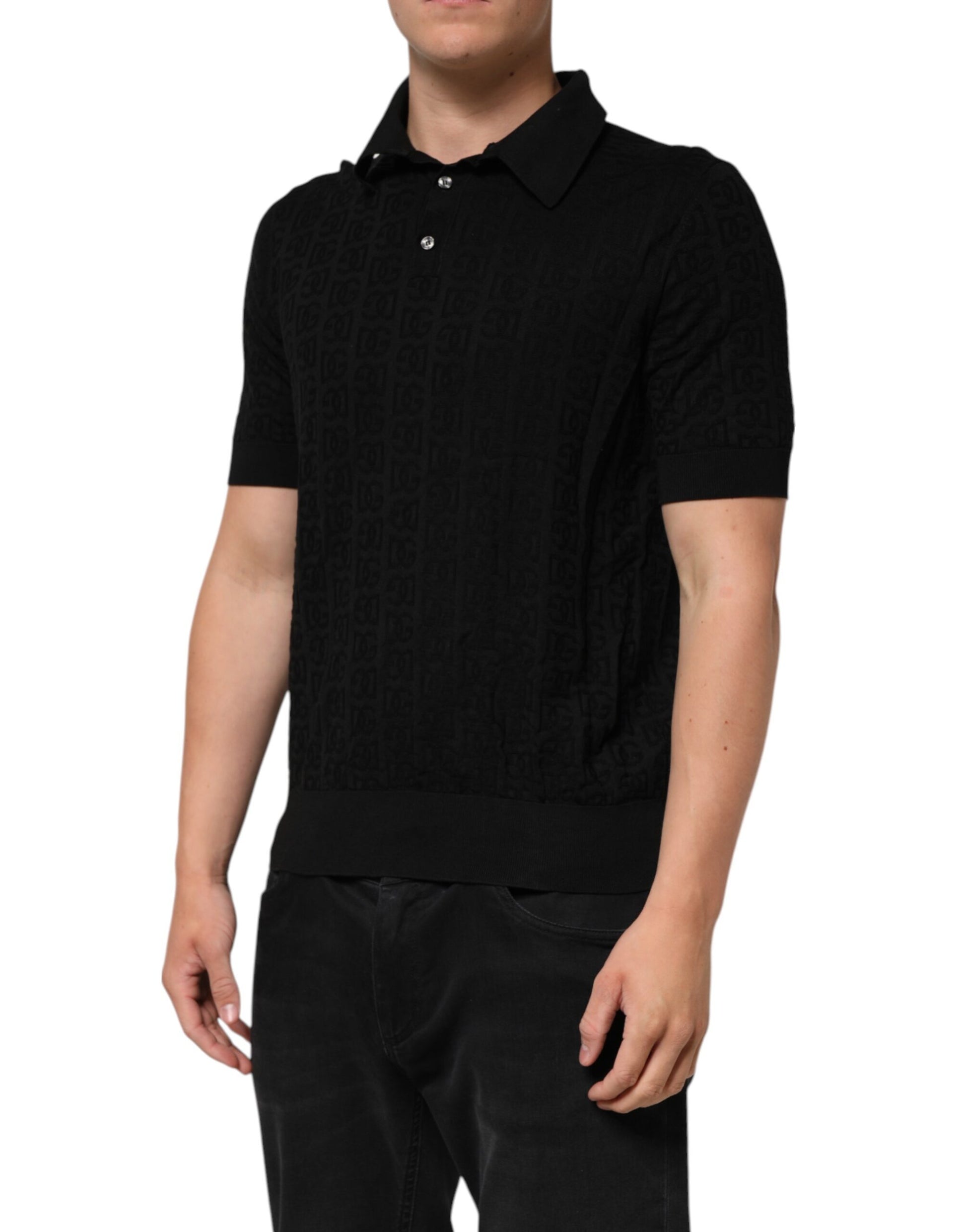 Black Silk Jacquard DG Polo Shirt T-shirt