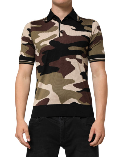 Camouflage Brown Silk MilitaryPolo T-shirt