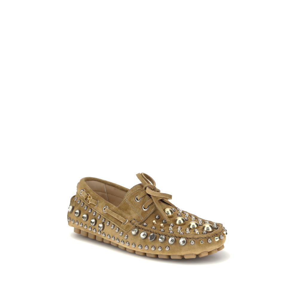 Beige Calf Leather Bos Taurus Slip-On Loafers