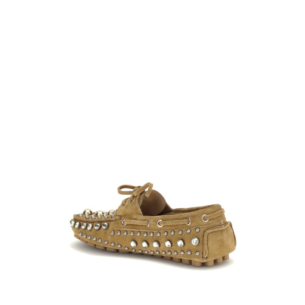 Beige Calf Leather Bos Taurus Slip-On Loafers