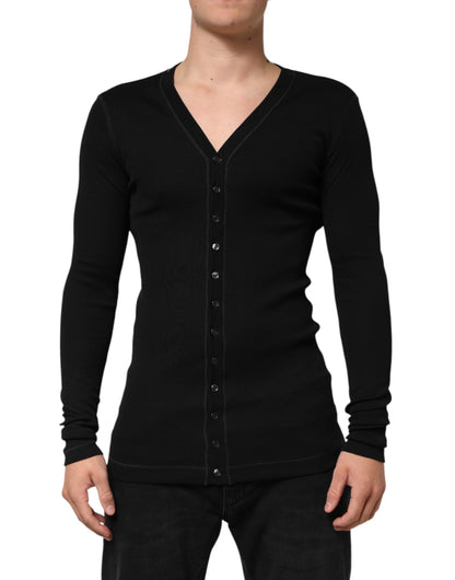 Black Cotton Button Up Men Cardigan Sweater