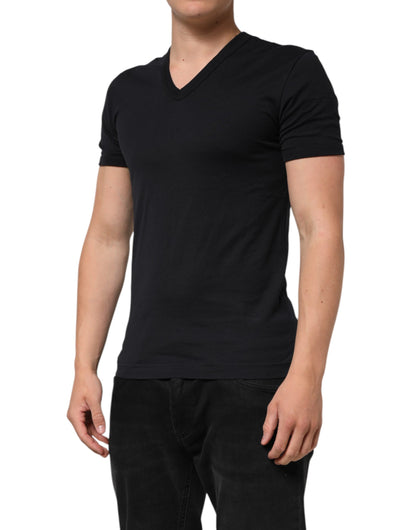 Black Cotton Plain V-Neck Men Shirt T-shirt