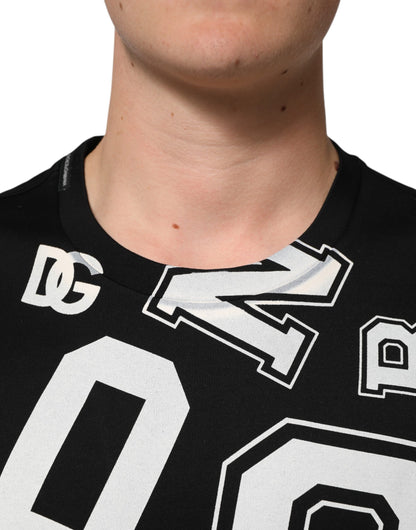 Black Cotton Letter Print Short Sleeve T-shirt