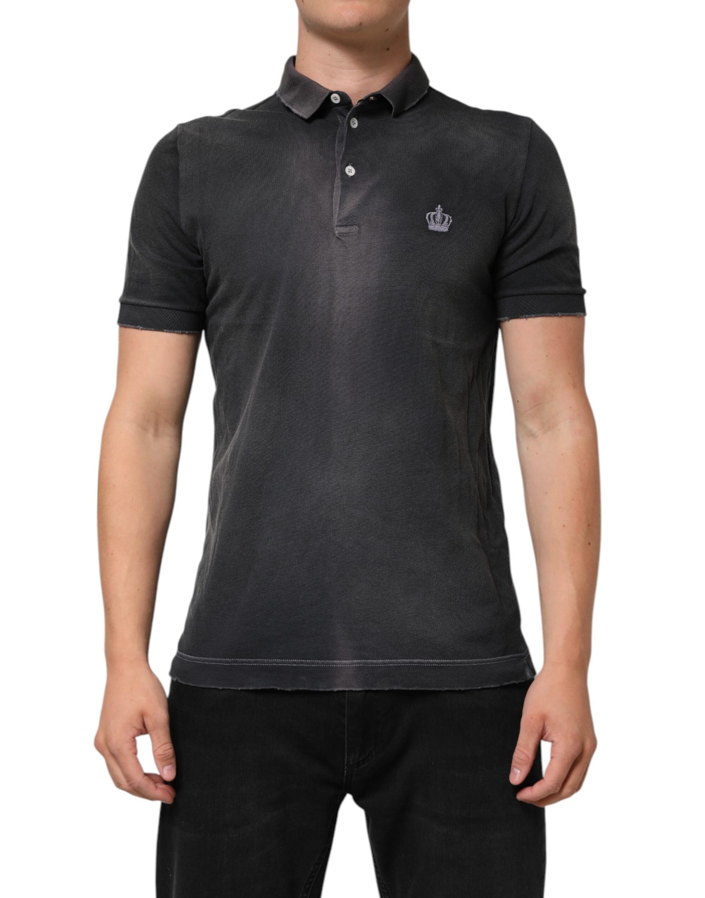 Gray Cotton Crown Collared Men Polo T-shirt