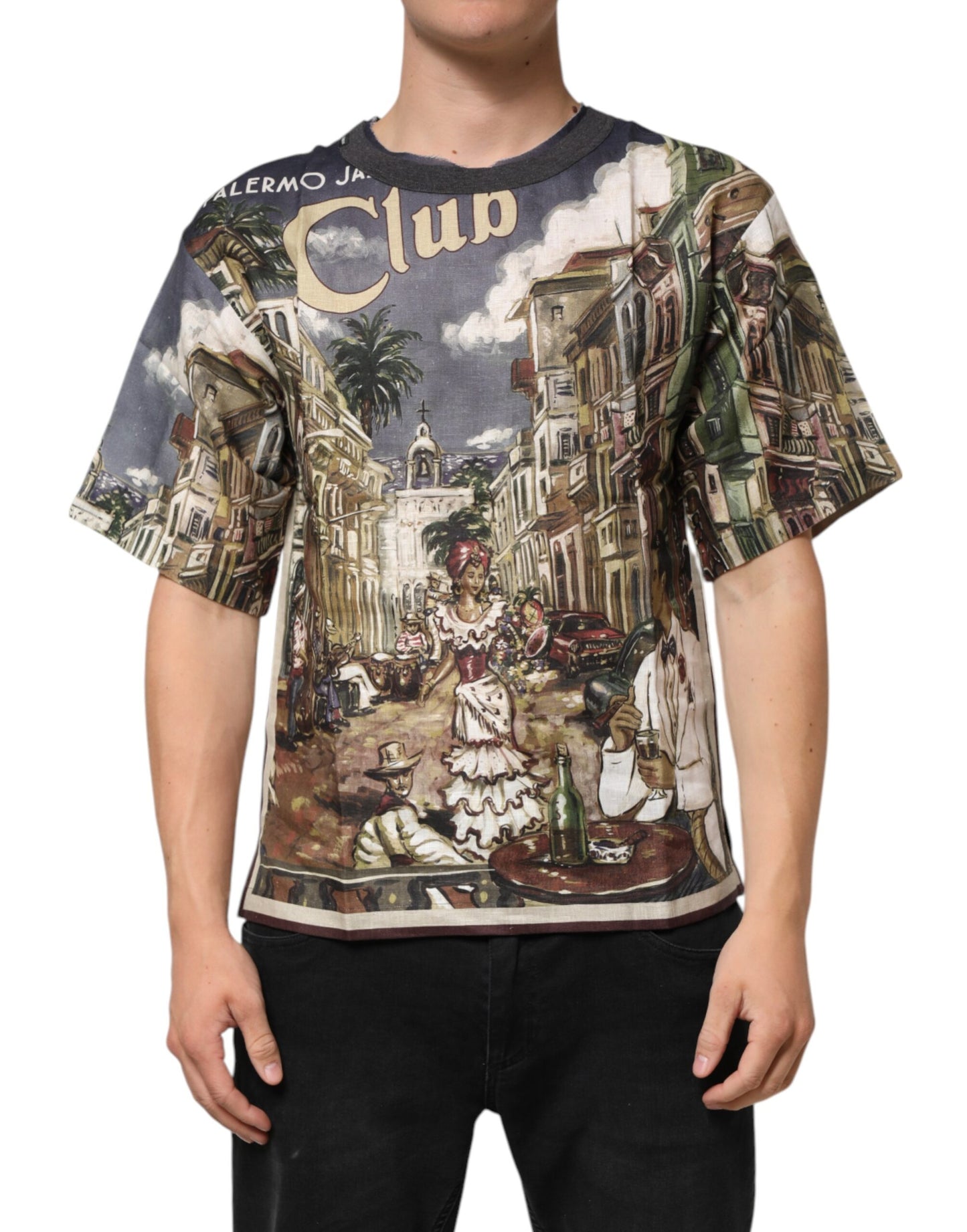 Palermo Jazz Club Linen Crew Neck Men T-shirt