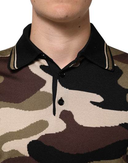 Camouflage Brown Silk Military Polo T-shirt