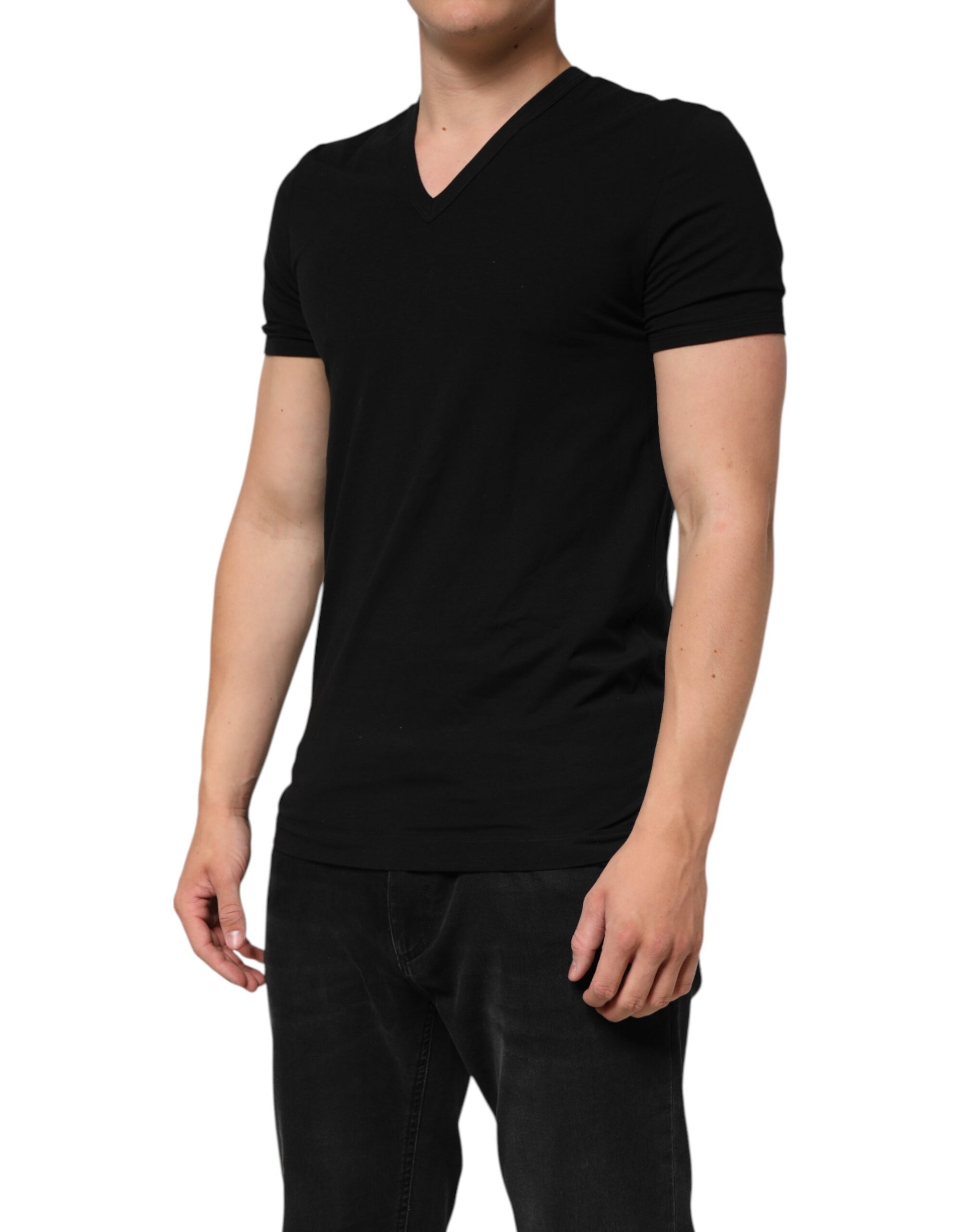 Black Cotton Slim Fit Men V-Neck Shirt T-shirt