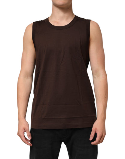 Brown Cotton Sleeveless Underwear Men Tank Top