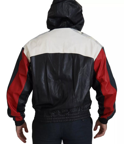 Black Leather Hooded Blouson Jacket