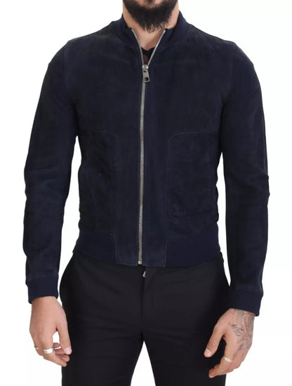 Dark Blue Suede Lambskin Blouson Jacket