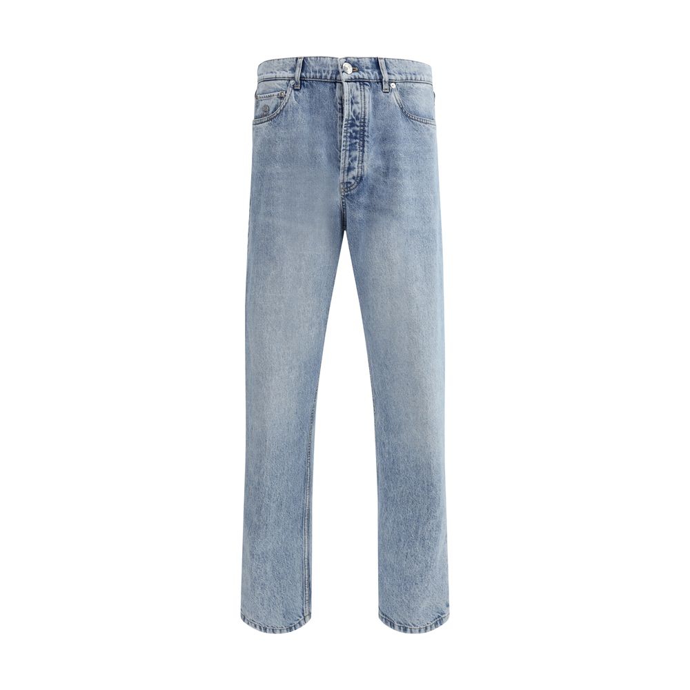 Light Blue Cotton Straight-Leg Jeans