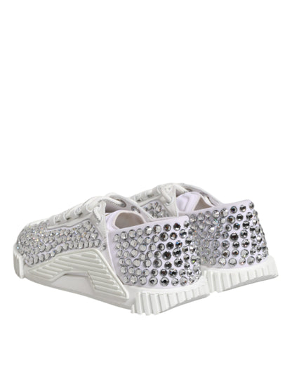 White NS1 Canvas Leather Embellished Sneakers Shoes
