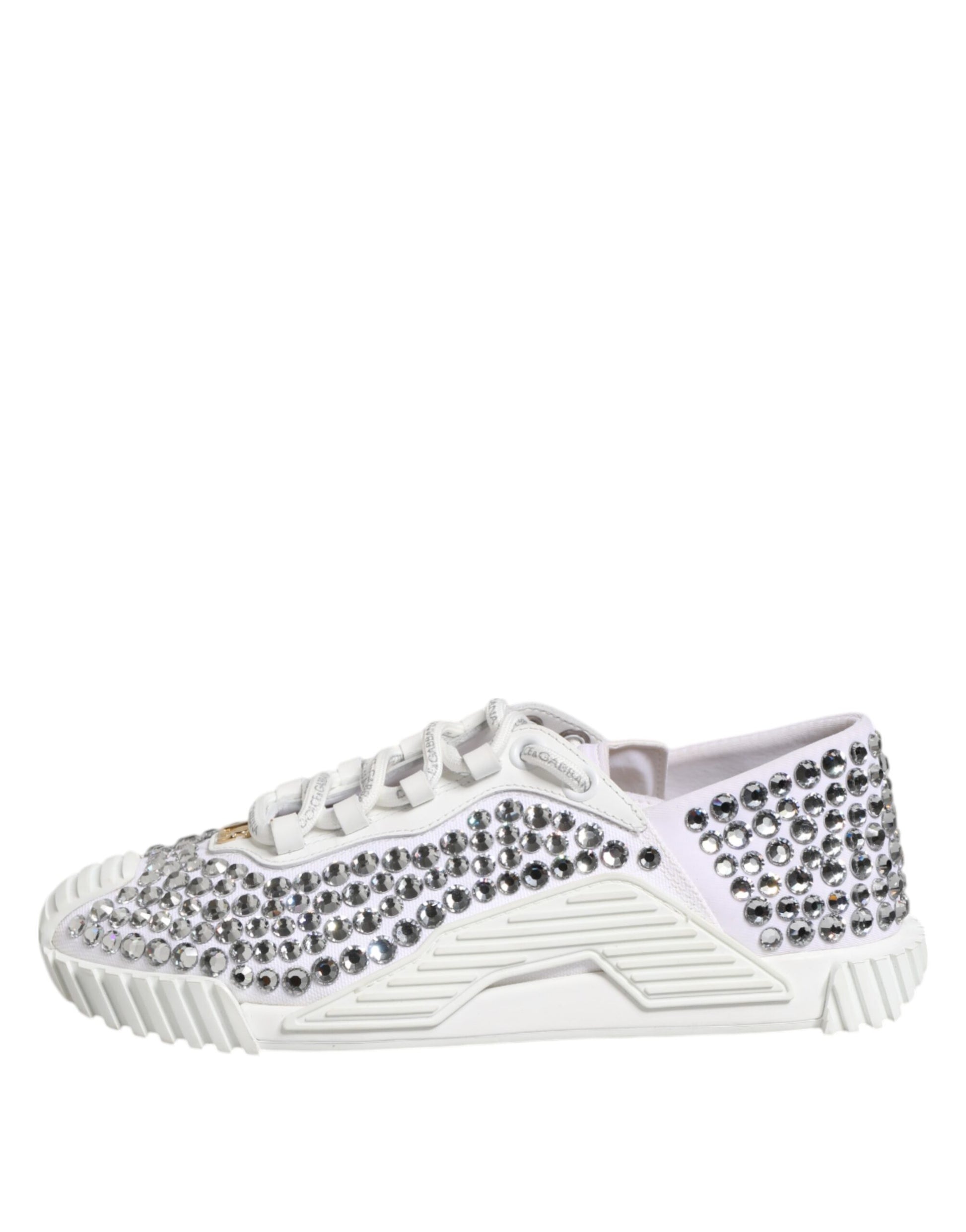 White NS1 Canvas Leather Embellished Sneakers Shoes