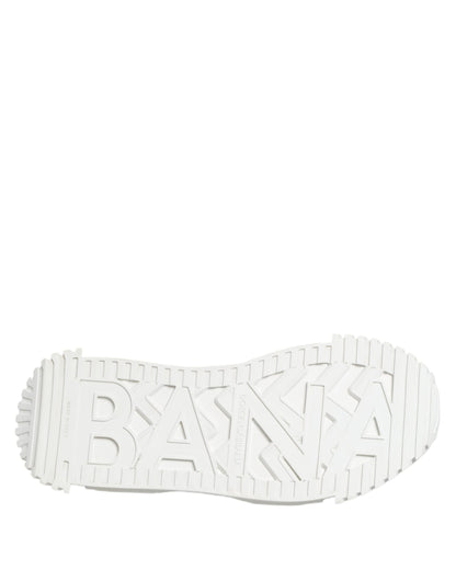 White NS1 Canvas Leather Embellished Sneakers Shoes