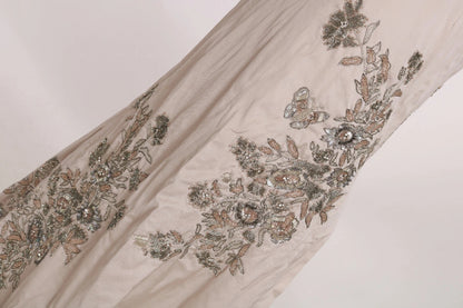 Beige Sequined Flower Flare Ball Gown Dress