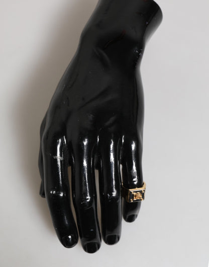 Gold Tone Brass Signet Square DG Logo Plaque Men Ring