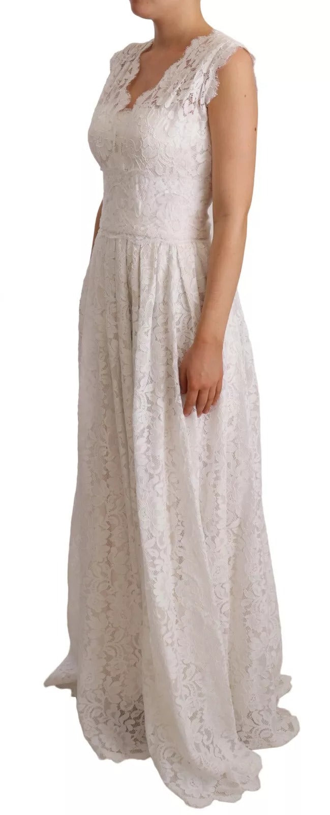 White Flower Lace Corsage Long Maxi Dress