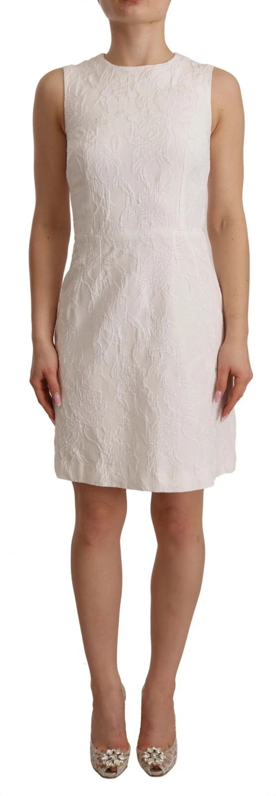 White Floral Sleeveless Sheath Mini Dress