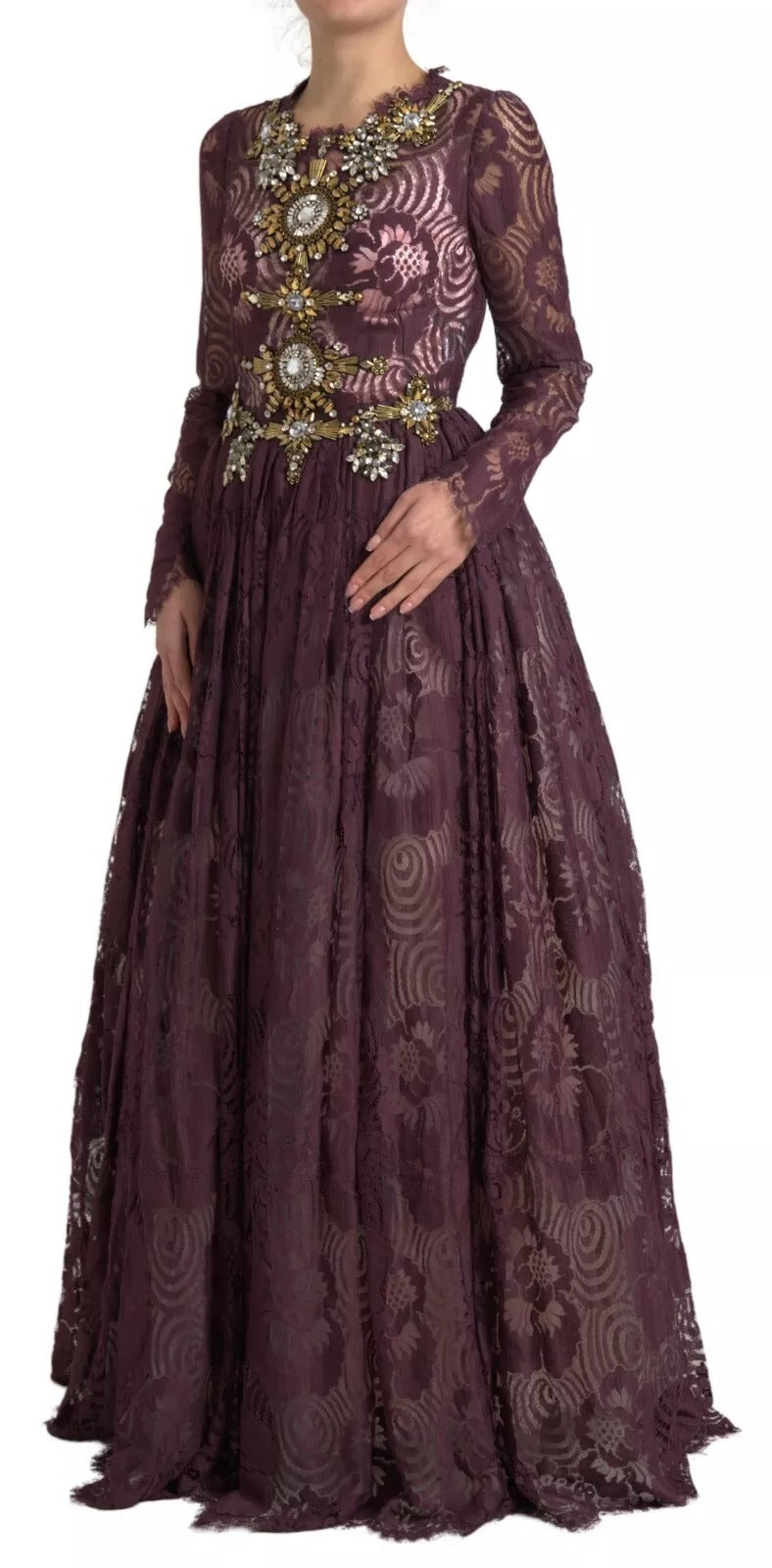 Purple Viscose Crystal A-Line Gown Dress