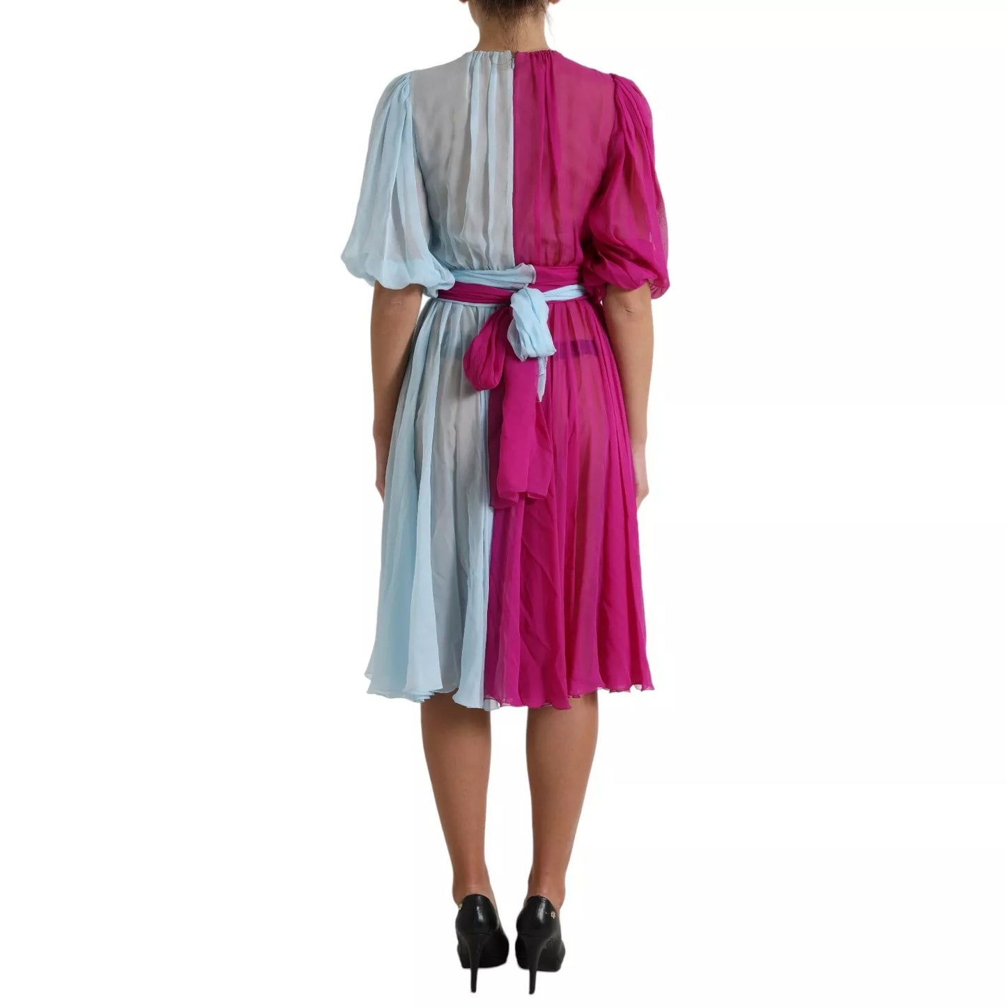 Light Blue Silk Two Tone Midi Dress