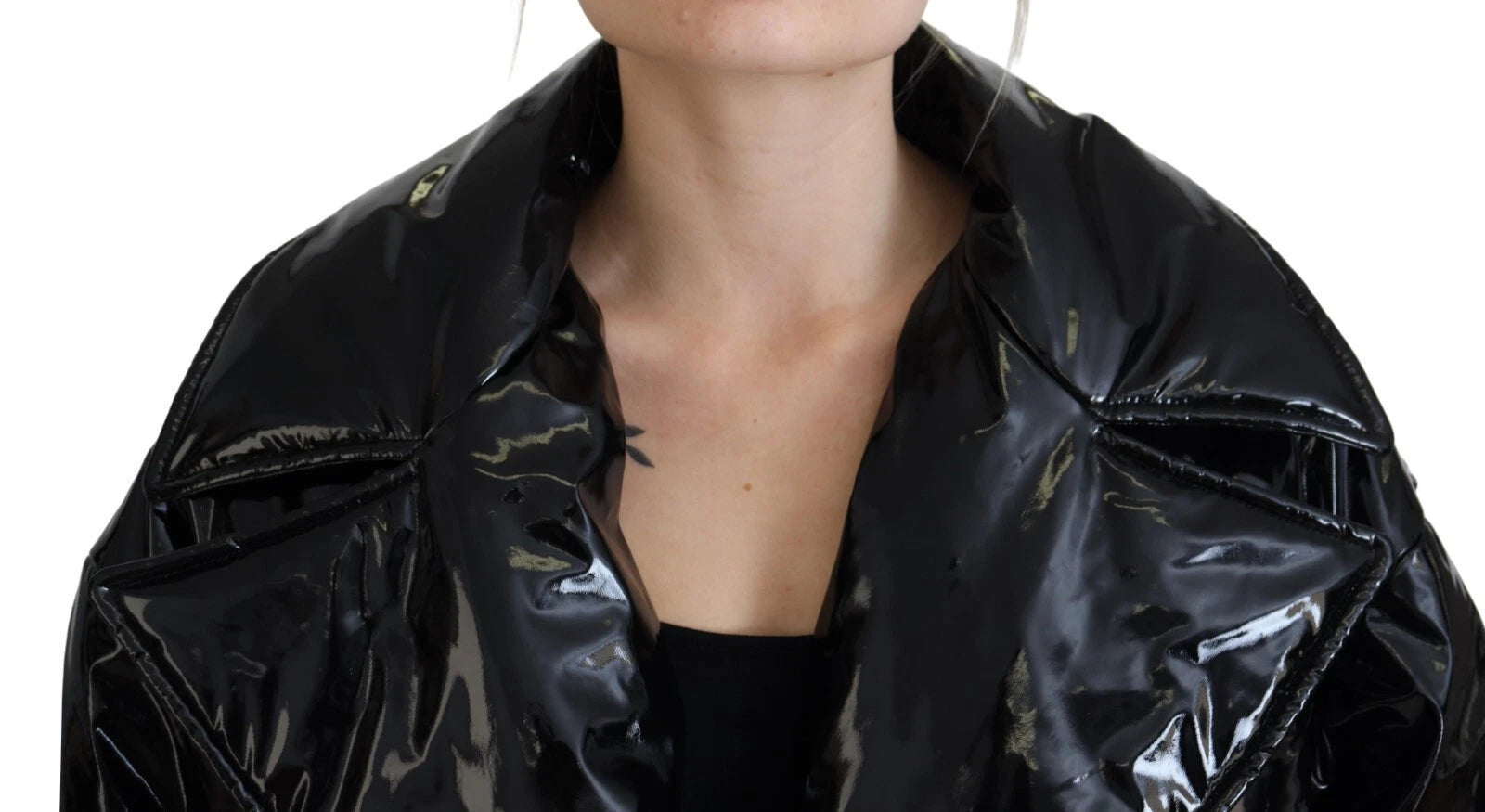 Polyester Black Shiny Blazer Women Jacket