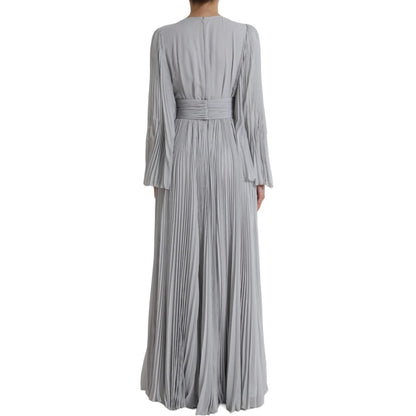 Light Grey Polyester Pleated Long Maxi Dress