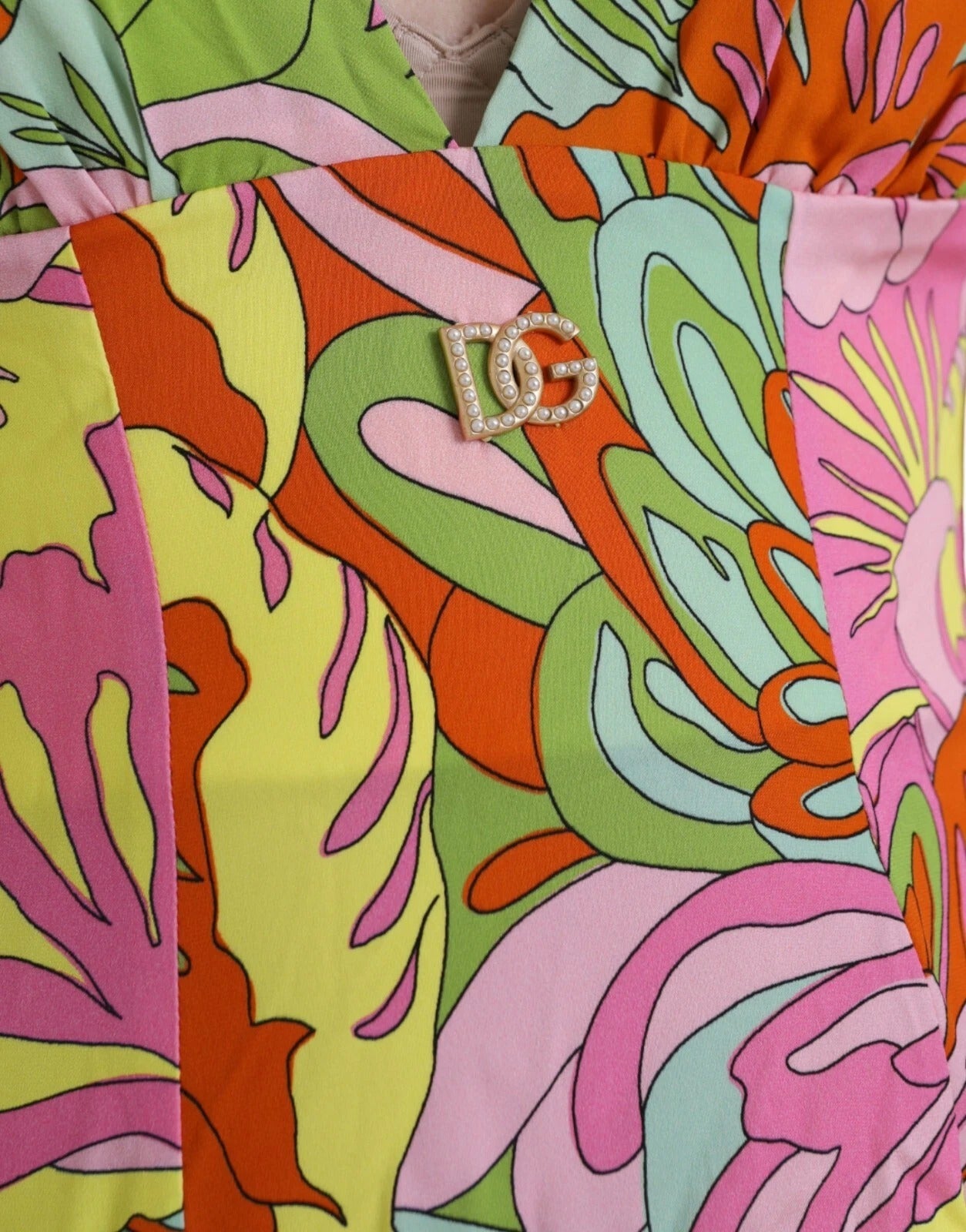 Multicolor Floral Silk Flared Mini Dress