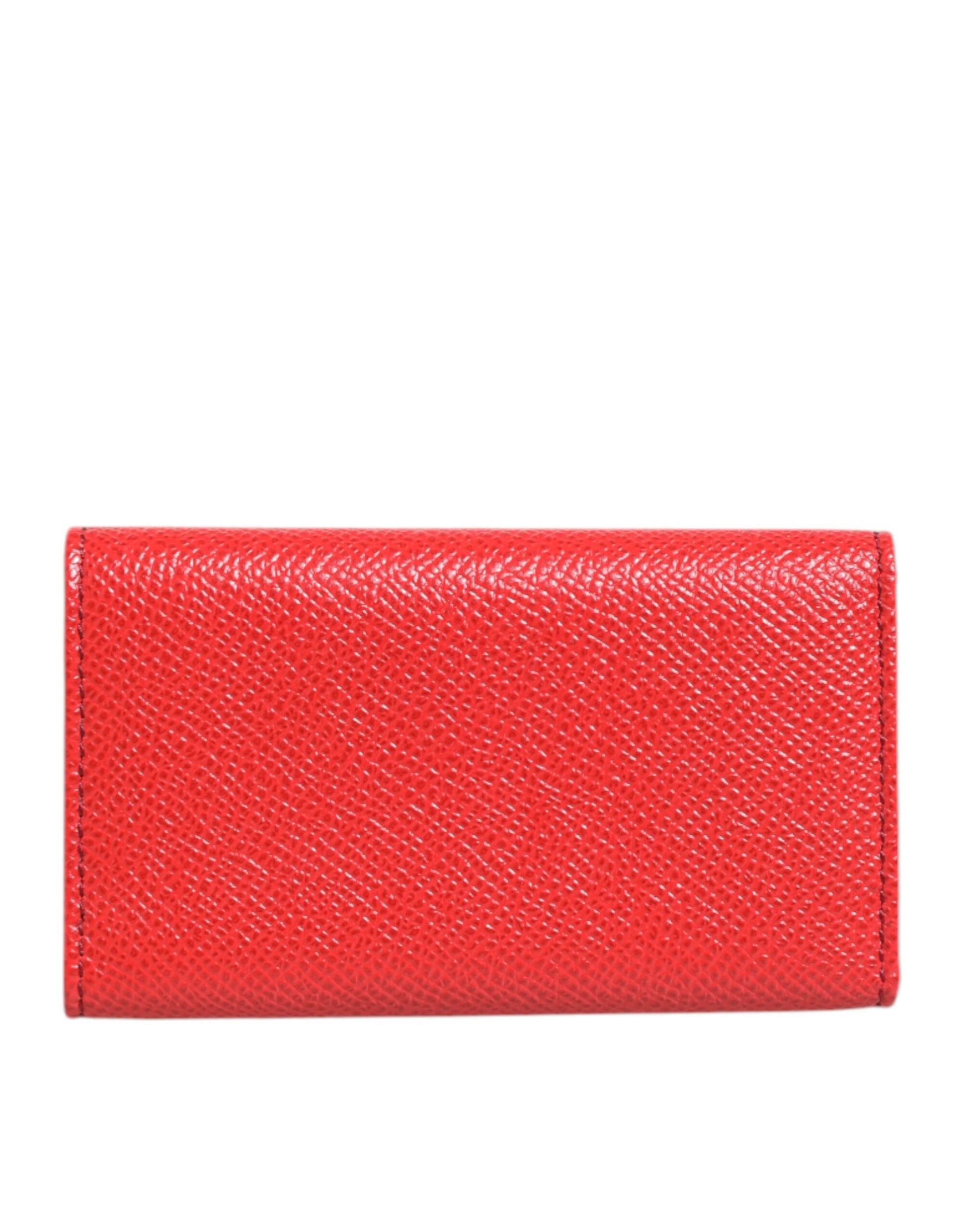 Red Leather Silver Metal Logo Plaque Trifold  Key Holder