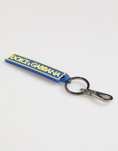 Blue Yellow DG Rubber Logo Silver Men's Keychain  Keyring