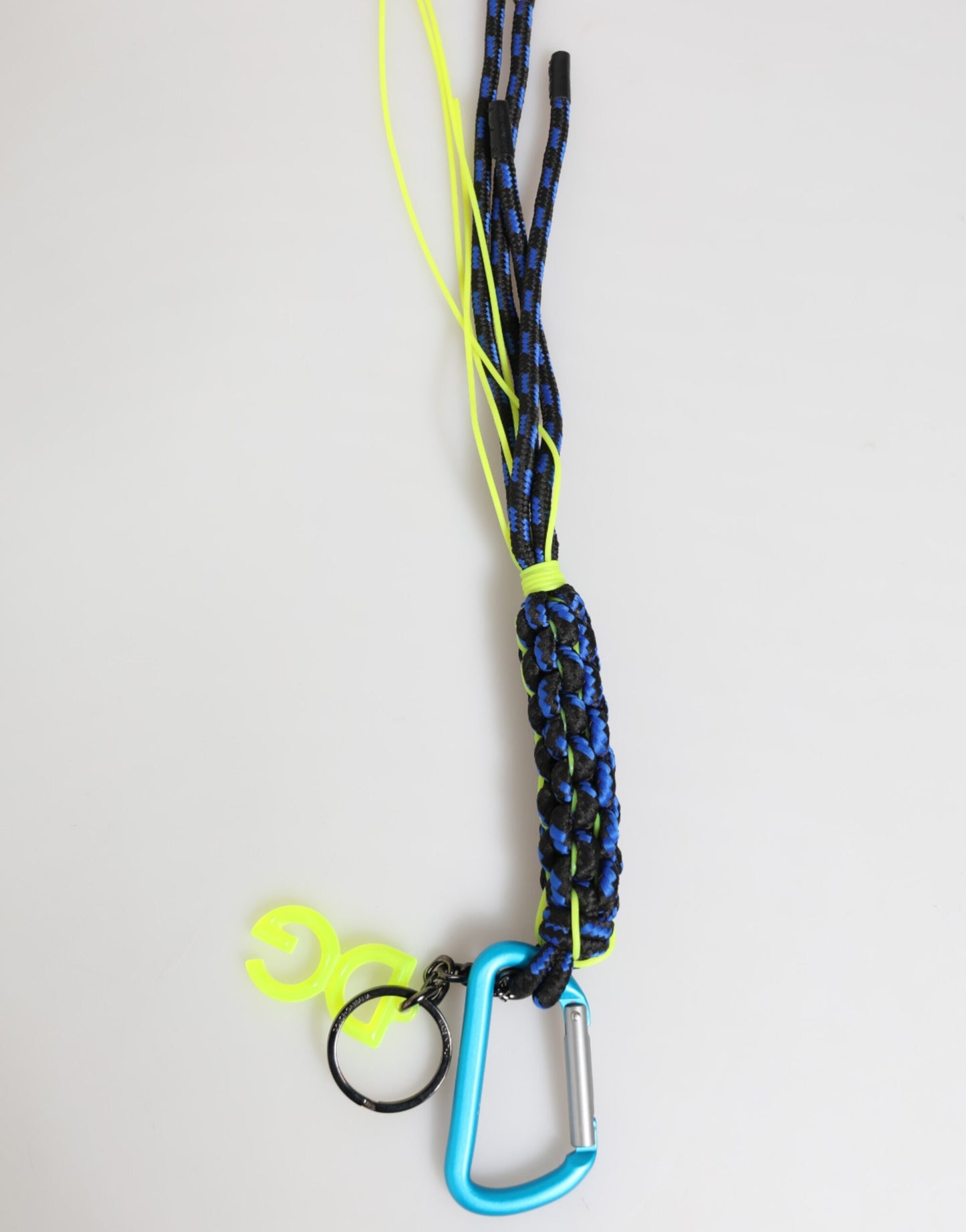 Blue Yellow Leather Tape String DG Logo Keychain Keyring