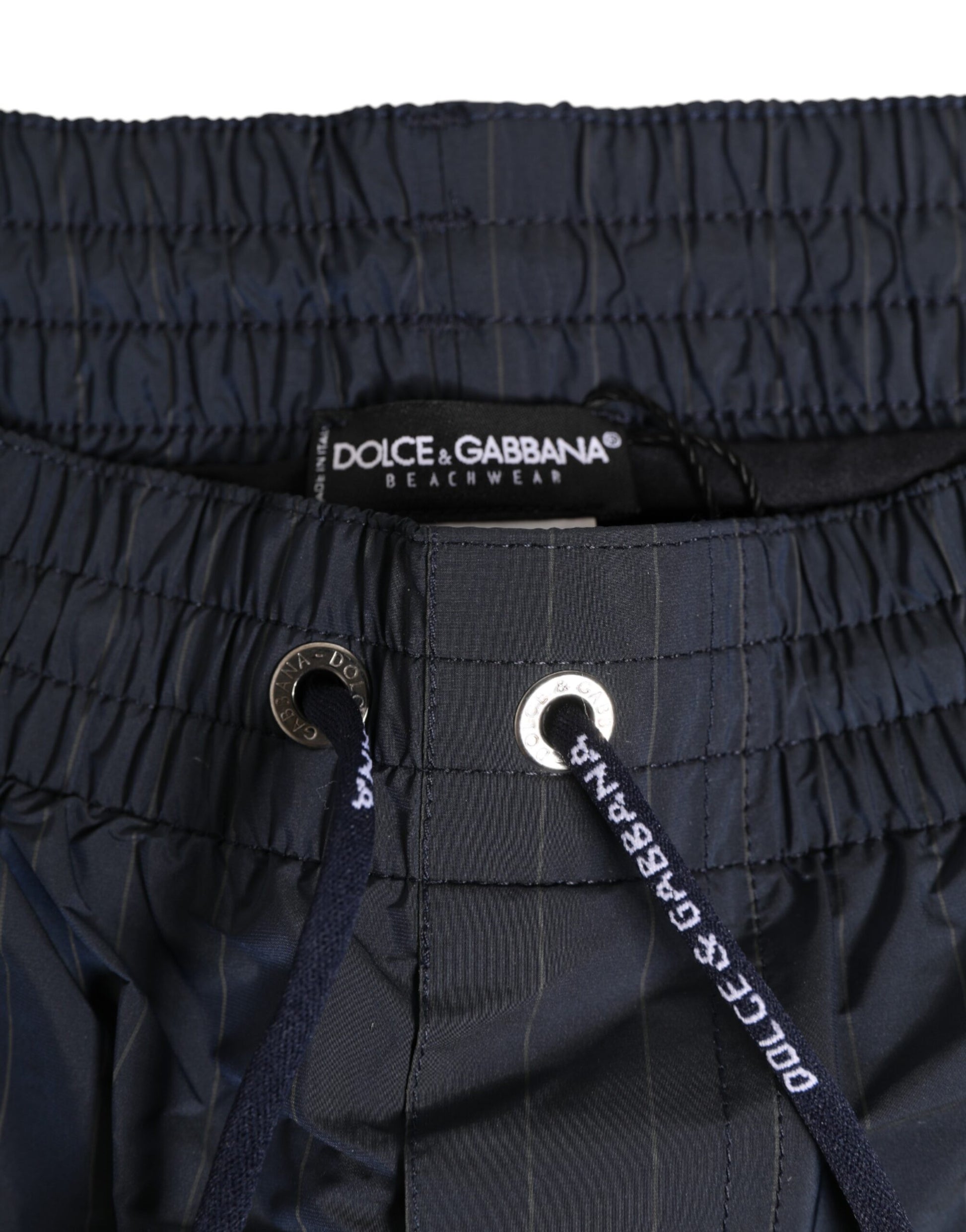 Navy Blue Polyester Nylon Pinstripe Men's Swimwear