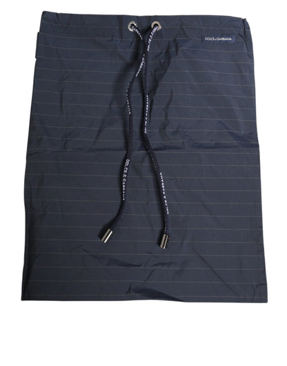 Navy Blue Polyester Nylon Pinstripe Men's Swimwear