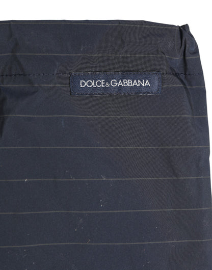 Navy Blue Polyester Nylon Pinstripe Men's Swimwear
