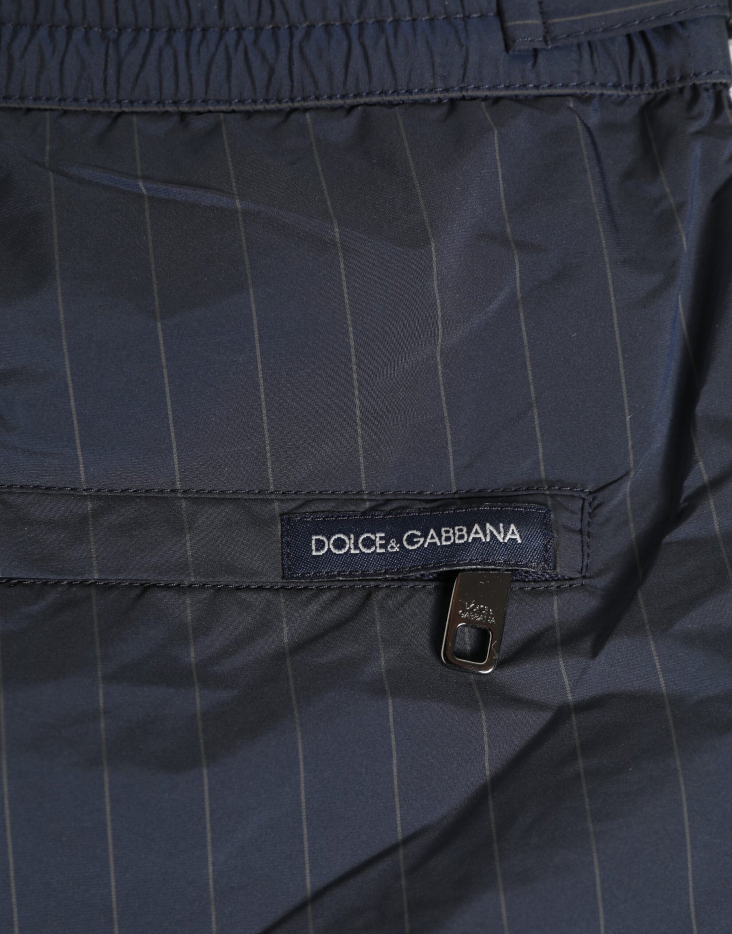 Navy Blue Polyester Pinstripe Men Shorts Swimwear