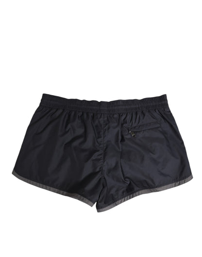 Black White Polyester Logo Elastic Waistband Swimwear