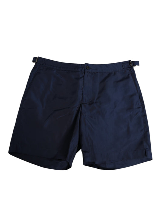 Navy Blue Polyester Logo Buckle Waist Swimwear