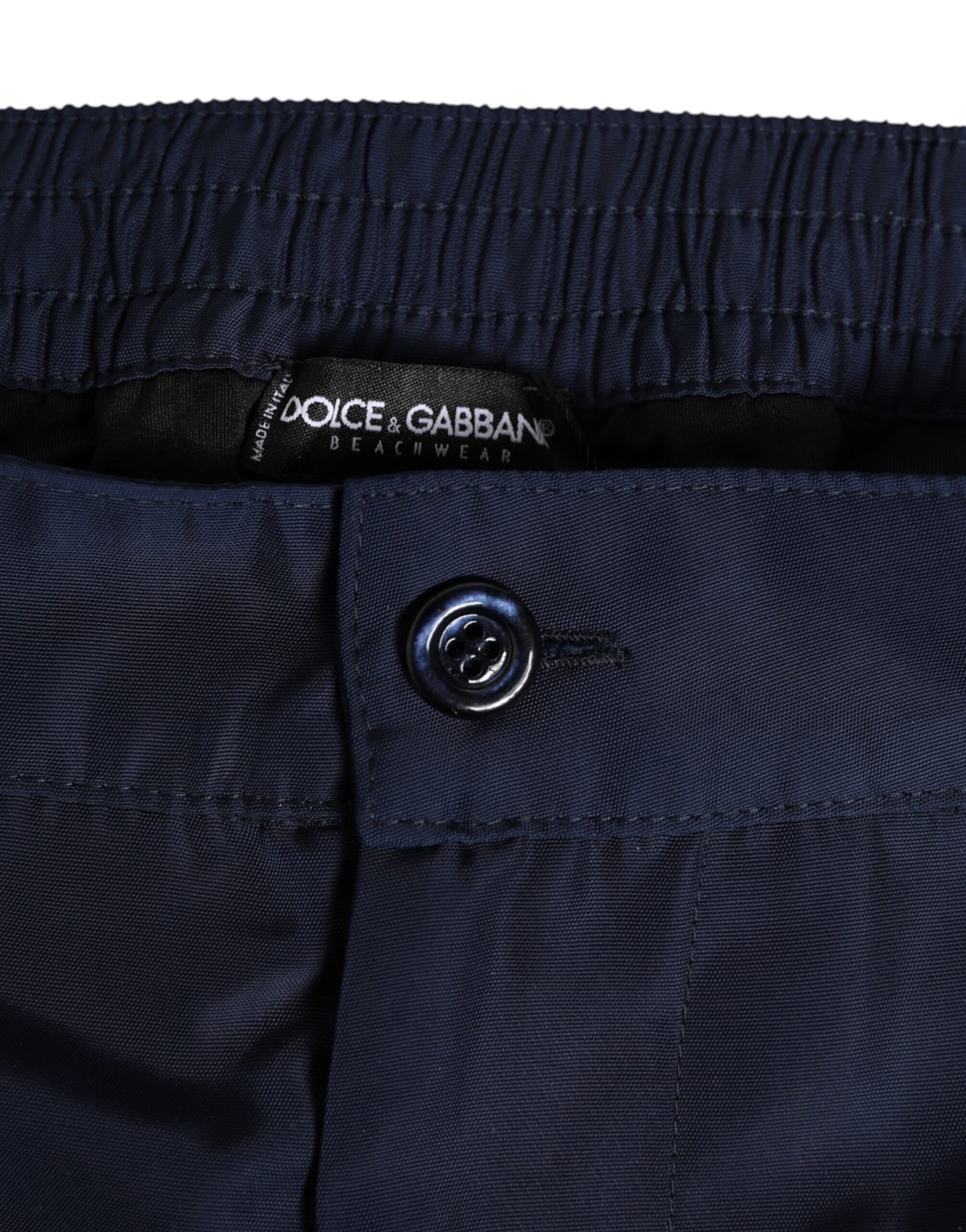 Navy Blue Polyester Logo Buckle Waist Swimwear