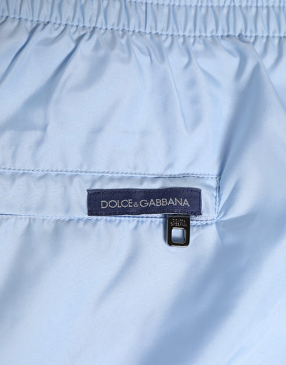 Light Blue Nylon DG Logo Tape Men Shorts Swimwear
