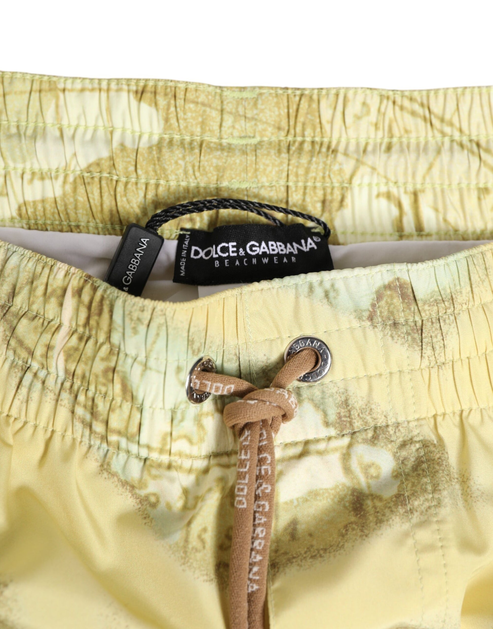 Yellow World Map Polyester Elastic Waistband Swimwear